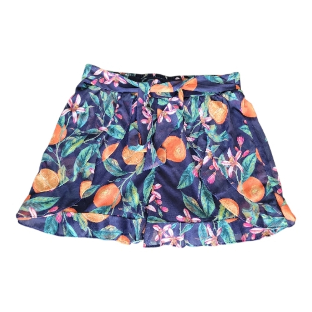 NWT G By Giuliana Aria Mesh Knit Pull On Ruffled Shorts Citrus Fruits Resort L - Picture 3 of 11